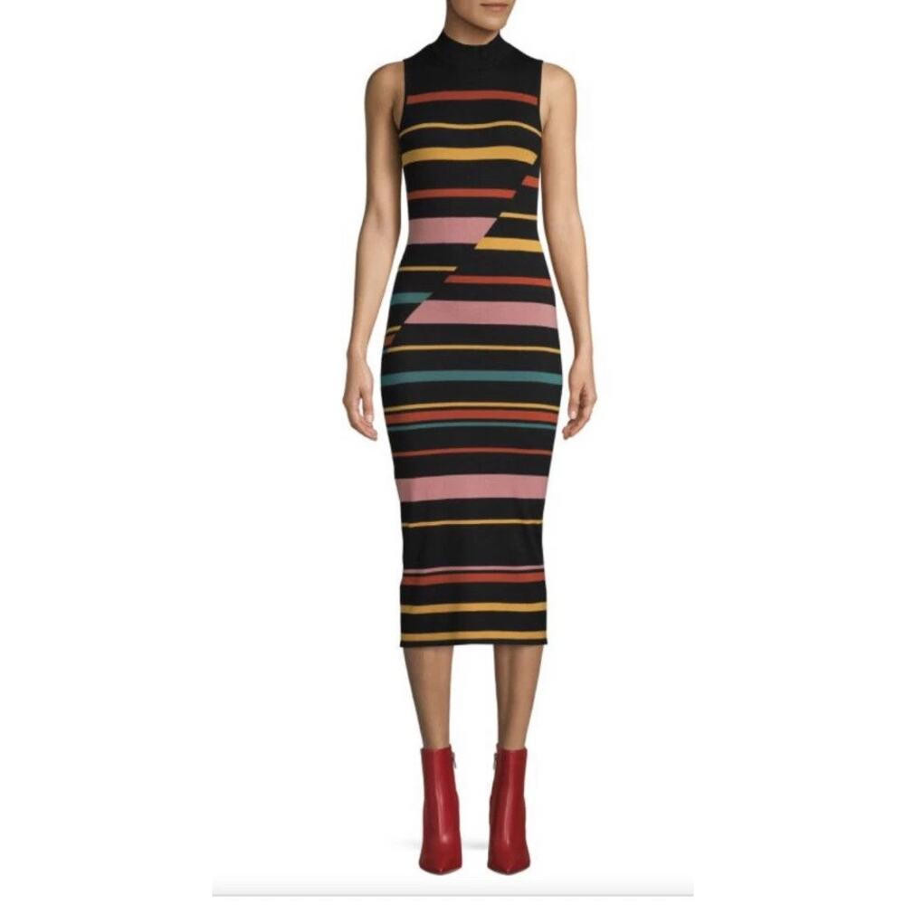 BCBG MAX AZRIA $158 BLACK COMBO SLEEVELESS STRIPED SWEATER DRESS SZ XS